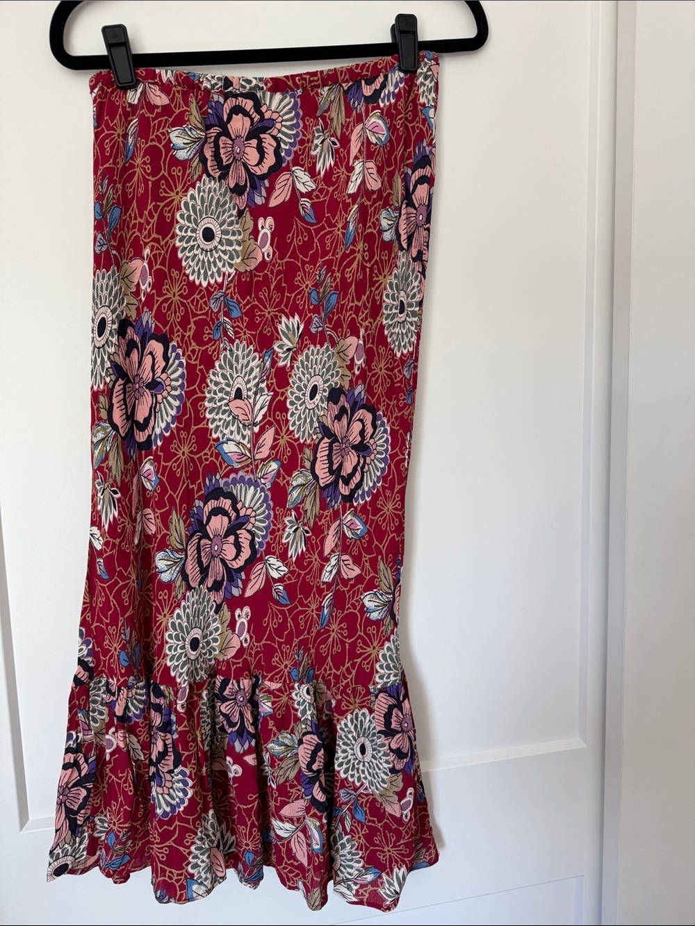 Floral Ruffle Hem Asymmetrical Midi Skirt - Picture 3 of 8